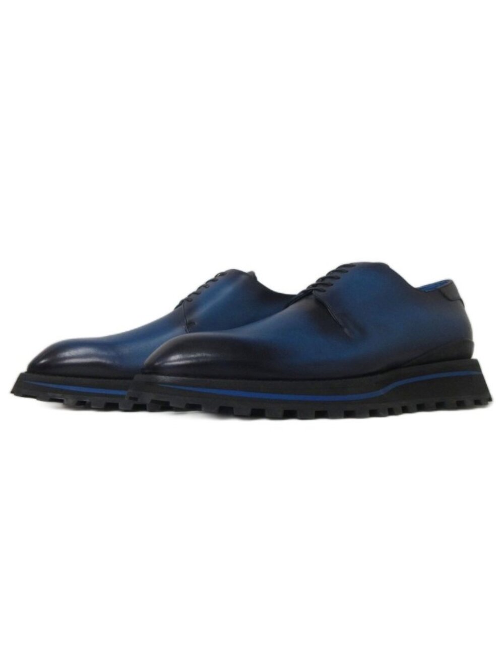 Louis Vuitton Goncourt Line Derby Shoes Leather Patine Platform Blue 7
